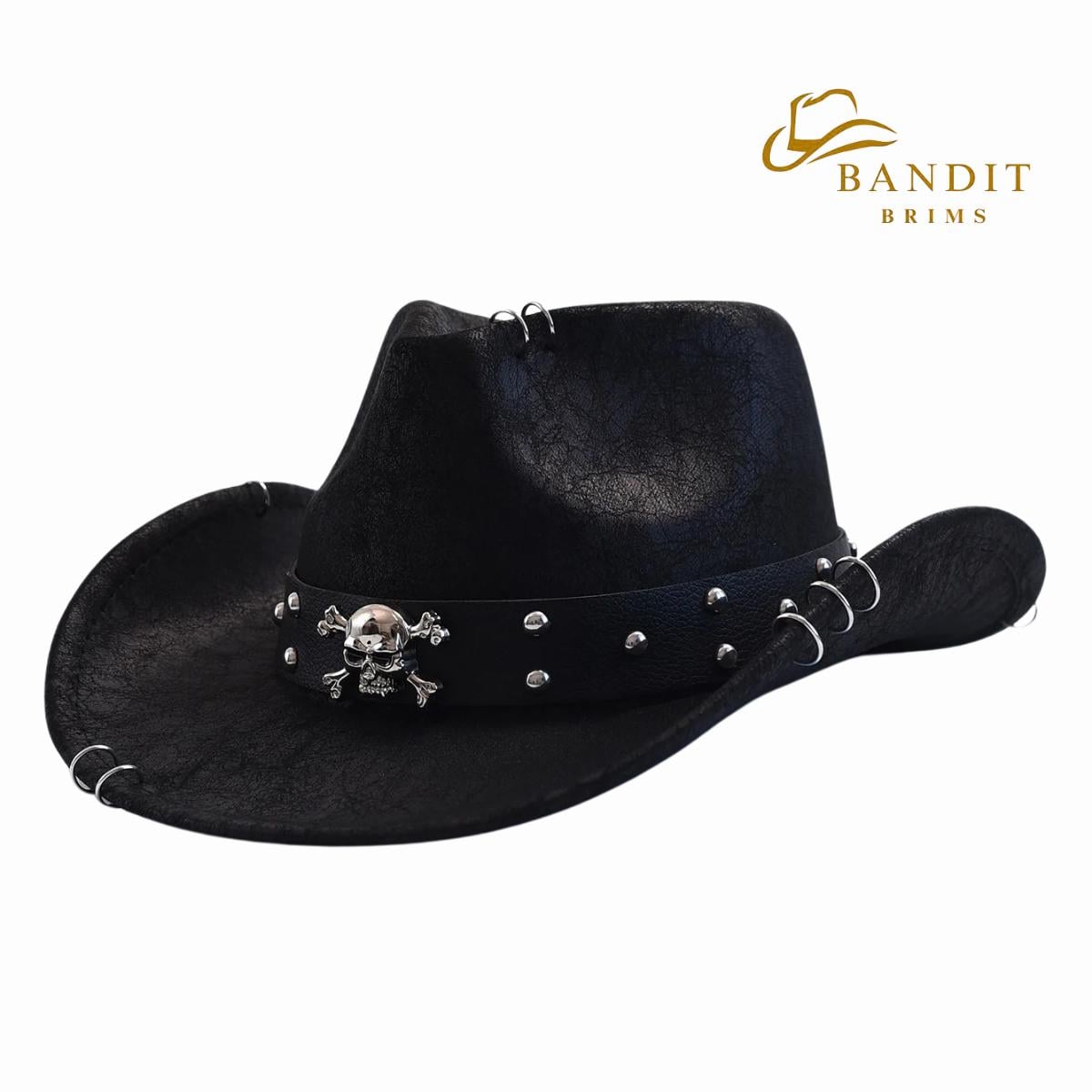 2236 Unisex Western Genuine Leather Cowboy Hat - Wide Brim, Vintage Band Classic Vintage Style Western Hat – Faux Leather Cowboy  main image 3