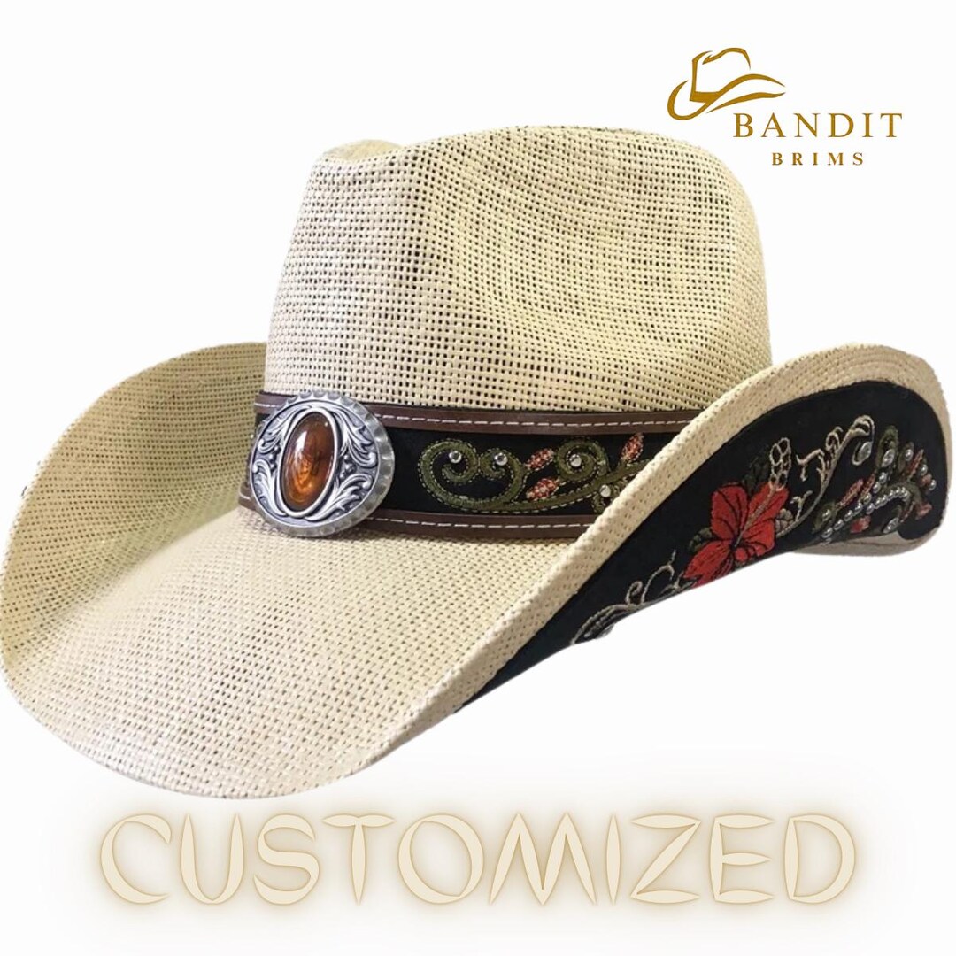 Vintage Style Straw Cowboy Hat: Western Beach Sun Hat - Etsy display picture 1