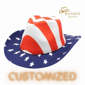 Patriotic Rodeo Cowboy Hat Bold American Flag Style in Red White Blue Wide Brim Hat for Men & Women