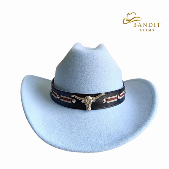 Light Blue Cowboy Hat with Decorative Black Band Unisex Western Jazz Cowboy Hat Spring Knight Style - Etsy Israel main image 2