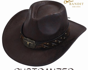Vintage Style Western Cowboy Hat for Men & Women Faux Leather Rodeo Style