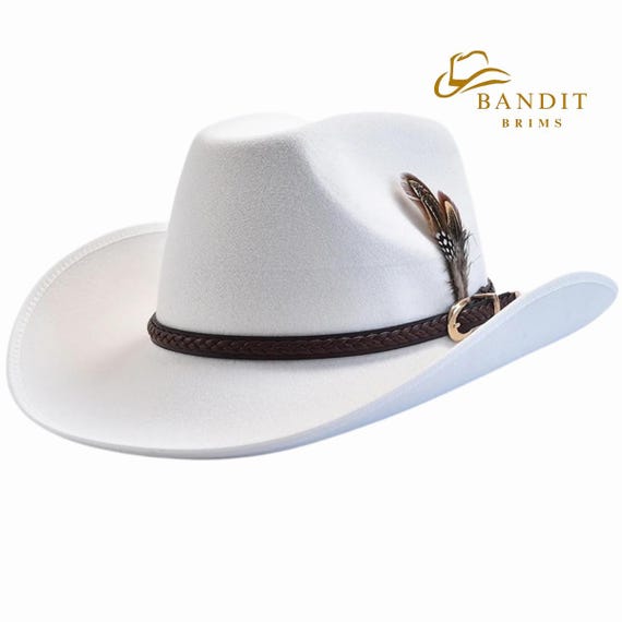 Western Cowboy Hat Unisex Wide Brim Felt Fedora with Retro Band Felt Fedora Western Cowboy Hat for Women-Men with Longhorn  main image 2