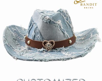 Unisex Western Cowboy Hat Washed Denim Cowgirl Hat for Women & Men