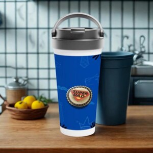 Super Dad Travel Mug – 15oz Father’s Day Gift for Dad, Insulated Coffee Tumbler, Funny Superhero Dad Cup