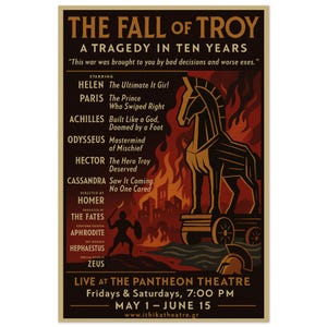 Póster teatral de la Guerra de Troya para el aula - Arte educativo para docentes
