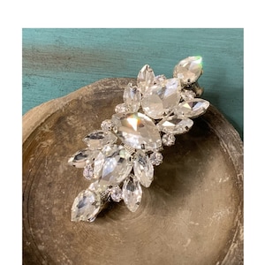Clear Rhinestone Silver Hair Barrette: Bridal Hair Clip, Handmade in USA