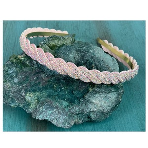 Light Pink Rhinestone Twist Headband: Sparkly Gold Metal, Handmade in USA