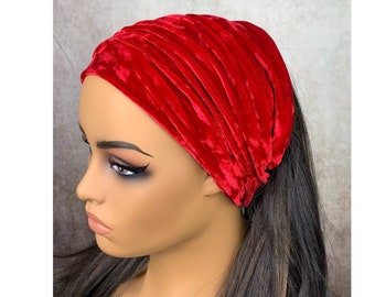 Red Crushed Velvet Wide Scrunch Headband