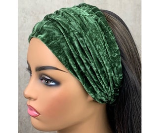 Green Crushed Velvet Wide Scrunch Headband