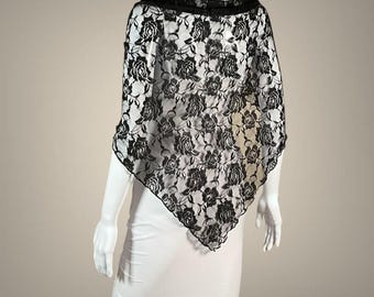 Large Triangle Scarf Wrap for Women, Sheer Black Floral Lace