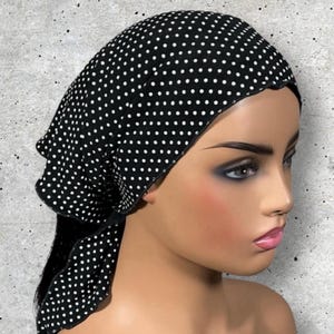 Black and White Polka Dot Stretch Bandana Scarf Classic Polka Dot Gift Idea Handmade Hair Scarf Neck Scarf Triangle Bandana Scarf