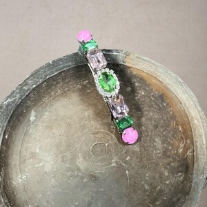 Pink and Green Rhinestone Hair Barrette