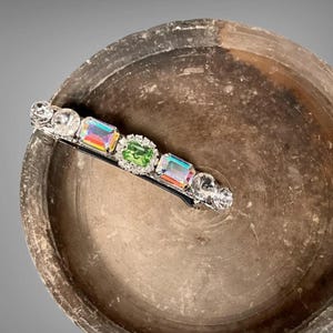 Light Iridescent Green and Clear Rhinestone Hair Barrette