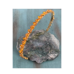 Yellow Gold Shaped Rhinestones Thin Metal Headband Classic Sparkle Handmade Hair Band