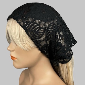 Black Floral Lace Bandana Scarf Lightweight Sheer Floral and Leaf Lace Handmade Triangle Scarf Womens Gift Idea Lace Headband Scarf