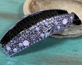 Lavender Rhinestone Banana Clip: Sparkly Jeweled Hair Accessory, Handmade in USA