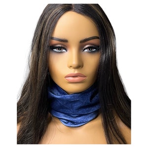 Blue Denim Print Velvet Wide Scrunch Headband image 3