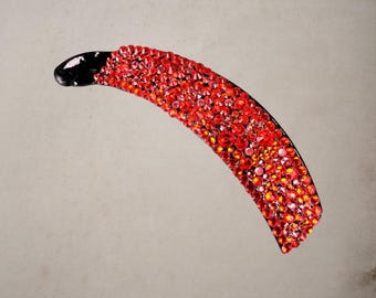 Rhinestone Banana Clip for Women: Orange Handmade Jeweled Hair Accessory