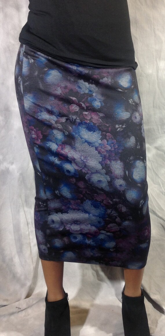 Purple and Blue floral pencil skirt | Etsy