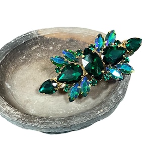 Green and Iridescent Blue Rhinestone Hair Barrette