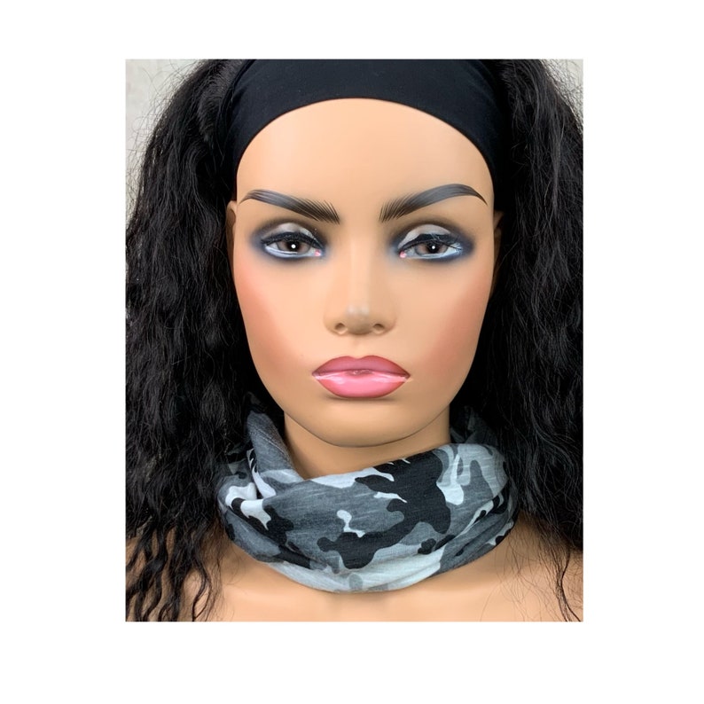 Lightweight Black and White Camouflage Wide Scrunch Headband image 3