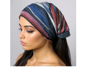 Multicolor Stripe Scrunch Headband: French Terry Knit - Hair Scarf