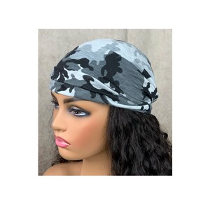Lightweight Black and White Camouflage Wide Scrunch Headband image 6