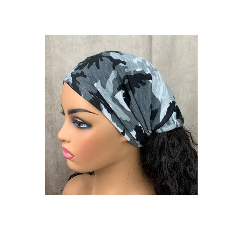 Lightweight Black and White Camouflage Wide Scrunch Headband image 4