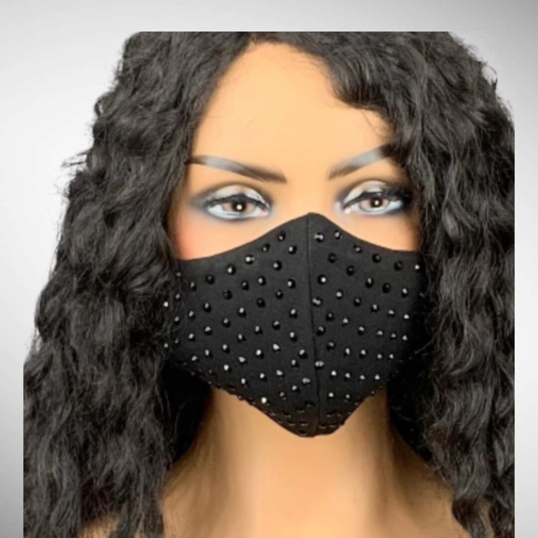 Mask With Rhinestone Black Rhinestone Face Mask: Sparkle Mask - Etsy