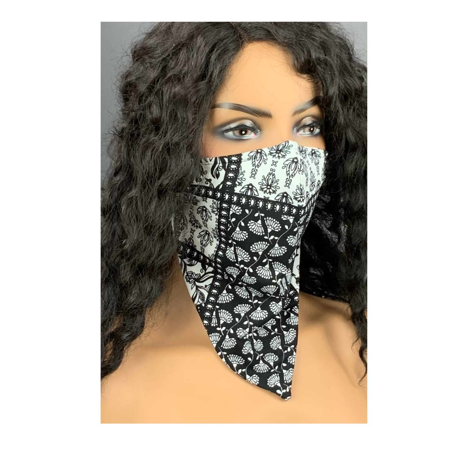 Black and White Bandana Face Mask Etsy