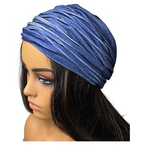 Blue Denim Print Velvet Wide Scrunch Headband image 5