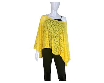 Yellow Floral Lace Poncho Shrug Wrap