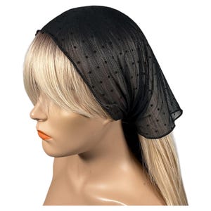 Black Sheer Mesh Stretch Bandana Scarf Black on Black Dot Detail Hair Scarf Triangle Bandana Sheer Black Bandana Handmade Gift Idea