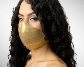 Metallic Yellow Gold Face Mask Shiny Statement Accessory