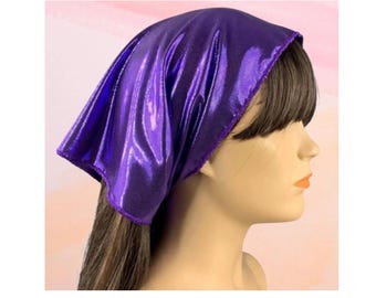 Purple Metallic Bandana Scarf, Stretch Hair Scarf Accessory