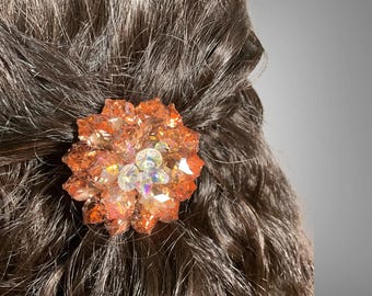 Orange Crystal Flower Ponytail Hair Tie