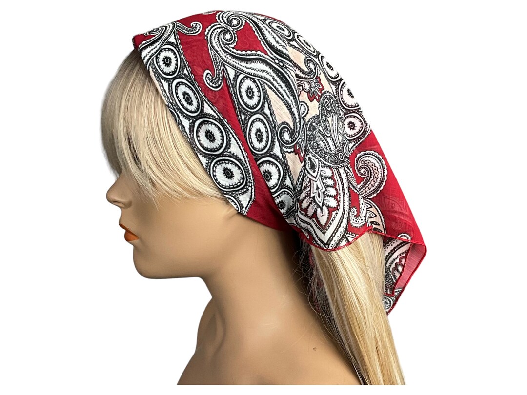 Red Black and White Chiffon Hair Bandana Scarf - Etsy