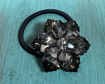 Gray Quartz Crystal Flower Ponytail Holder: Handmade Hair Accessory