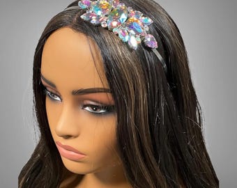 Iridescent Off Set Rhinestone Metal Headband