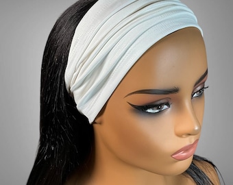 White Snake Print Wide Scrunch Half Bandeau Headband