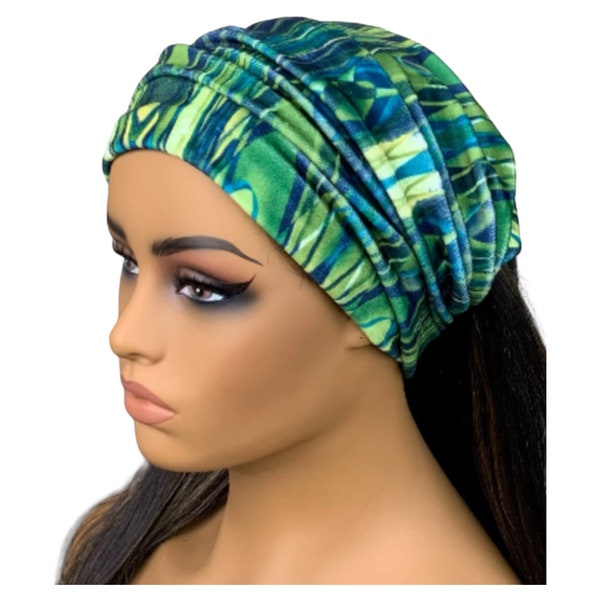 Fascia ampia scrunch con stampa verde e blu