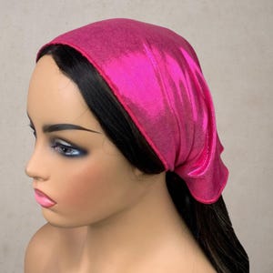 Metallic Pink Bandana Scarf: Stretch Headband, Neck Scarf