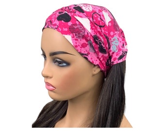 Roze harten brede scrunch hoofdband sjaal, bandana sjaal, nek sjaal, lang haar sjaal, cadeau voor haar, hart print, stretch hoofdband, haarband