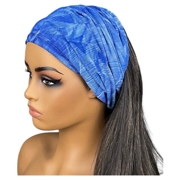 Blue Crinkle Tie Dye Wide Scrunch Headband