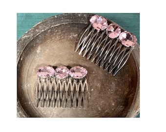 Rhinestone Hair Comb Set for Women Bold Crystal Design Handmade Jeweled Accessories