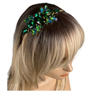 Green and Gold Off Set Rhinestones Thin Headband
