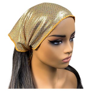 Metallic Gold with Iridescent Dots Stretch Bandana Scarf