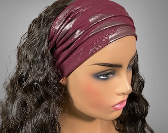 Wide Scrunch Headband Burgundy Camouflage Print Half Bandeau Hair Accessories