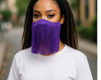 Fransen-Gesichtsmaske für Frauen, lila langes Fransen-Statement-Design