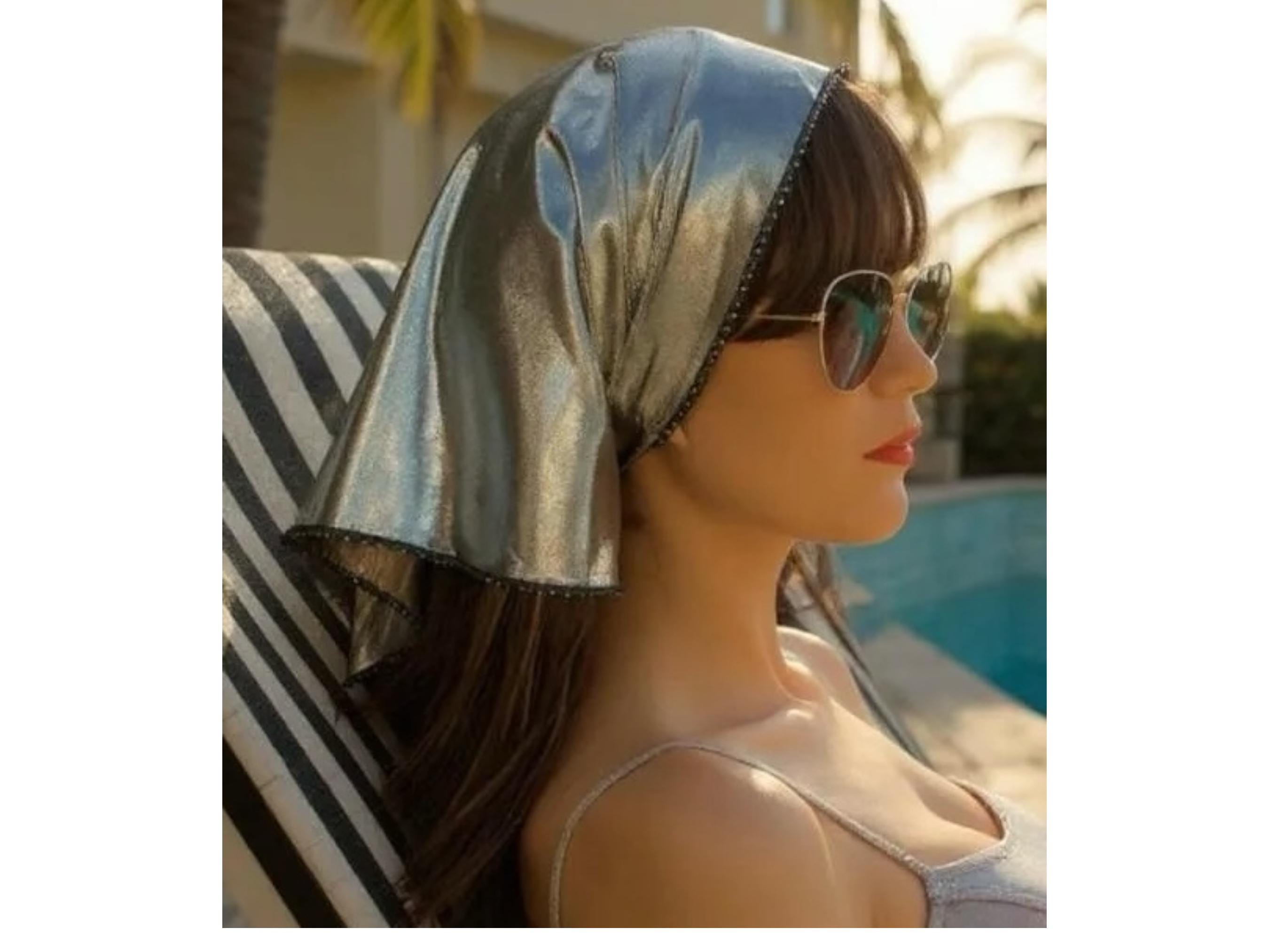 Metallic Silver Bandana Scarf: Stretch Headband, Neck Scarf - Made in USA